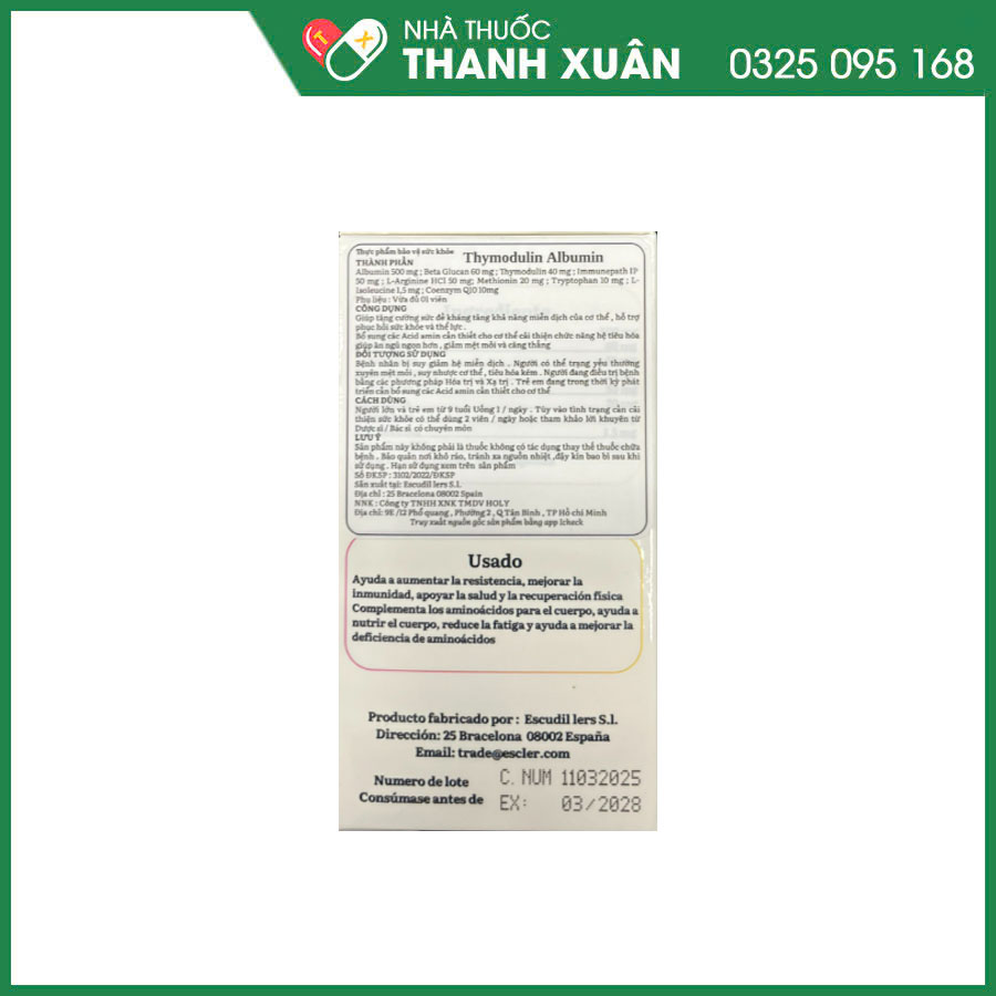 Thymodulin giúp hỗ trợ tăng cường đề kháng, phục hồi sức khỏe và thể lực